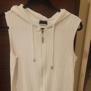 Dotti Ribbed Sleeveless White Hoodie